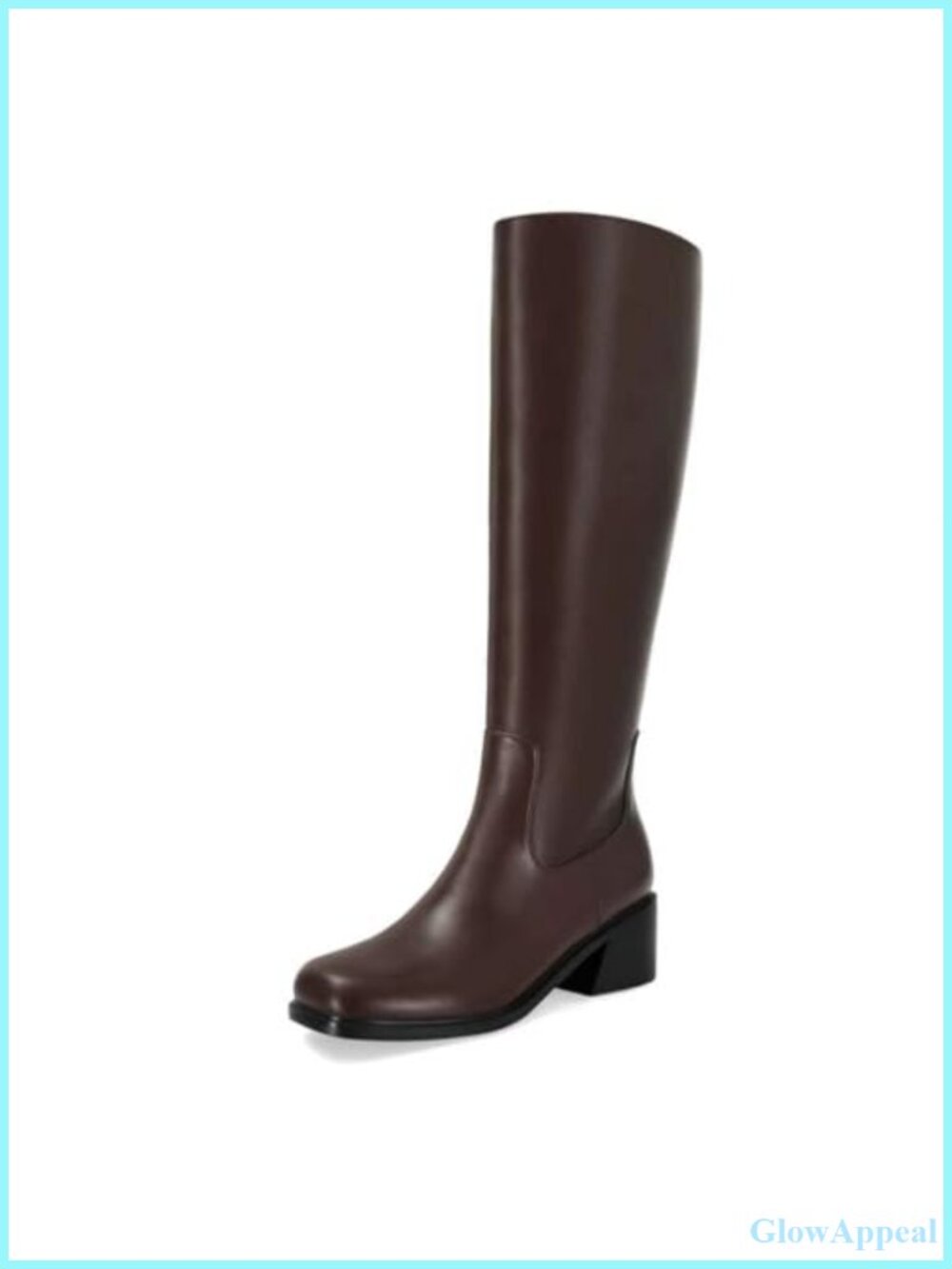PU Leather Knee High Boots Square Toe Chunky Block Heel Riding Boots Side Zipper